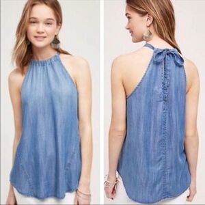Anthropologie Cloth& Stone Tie Back Chambray Denim Tank top